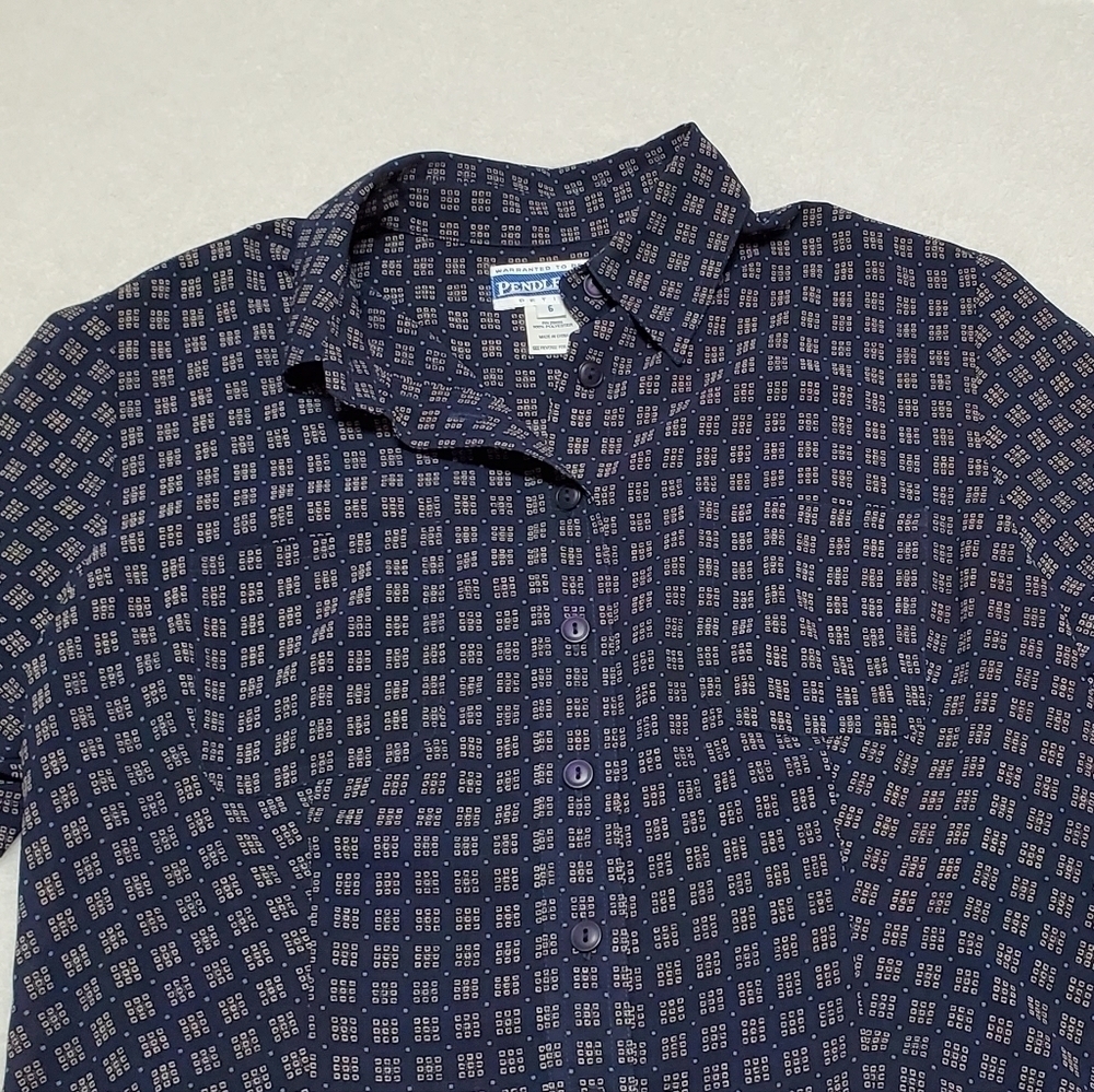 VINTAGE 90s Pendleton Navy Blue Square Print Cropped Blouse Flared Skirt Set 6 - Picture 6 of 16